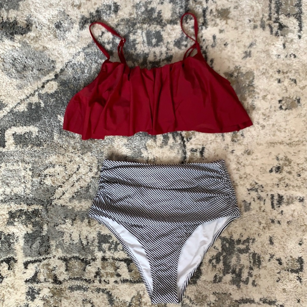 CUPSHE Women's High Waisted Falbala Bikini Set